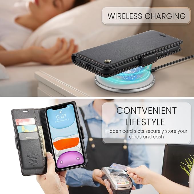 for iPhone 11 Case, Premium PU Leather Wallet Case Flip Cover with [RFID Blocking][Card Holder][Stand Function] Shockproof Protective for iPhone 11, Black