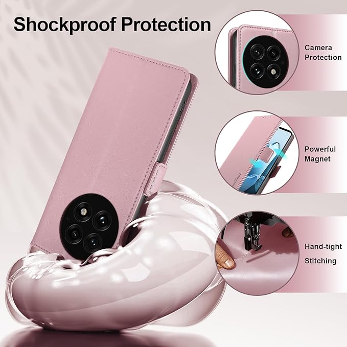 Wallet Flip Case for OnePlus 13 5G - [RFID Blocking] Luxury PU Leather Card Holder Magnetic Phone Cover with Kickstand,Shockproof Protective Case,Pink