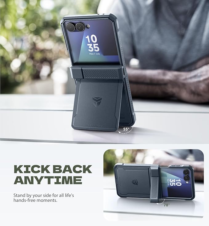 Dexnor for Samsung Galaxy Z Flip 7 Case with Dual Kickstands & Auto-Close Hinge Protection & Screen Protector, Full-Body Rugged Shockproof Protective Cover Bumper Cases for Galaxy Z Flip 7,Navy Blue