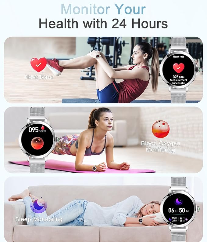 Smart Watches for Women, 1.106" AMOLED Small Screen Smartwatch Answer/Make Call for Android iOS Phones, IP68 Waterproof Fitness Activity Tracker with Heart Rate Sleep Monitor SpO2, Silver