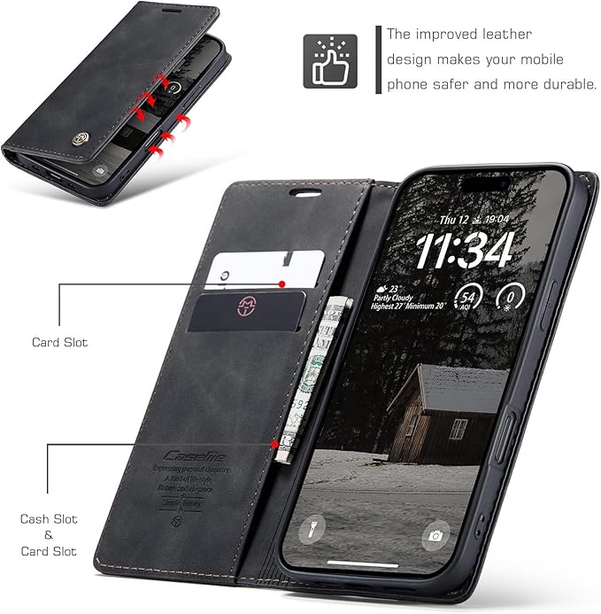 for iPhone 17 Air Case, Flip Wallet Leather Case with Card Holder Magnetic Closure Shockproof Kickstand Protective Phone Cases Cover for iPhone 17 Air, Black