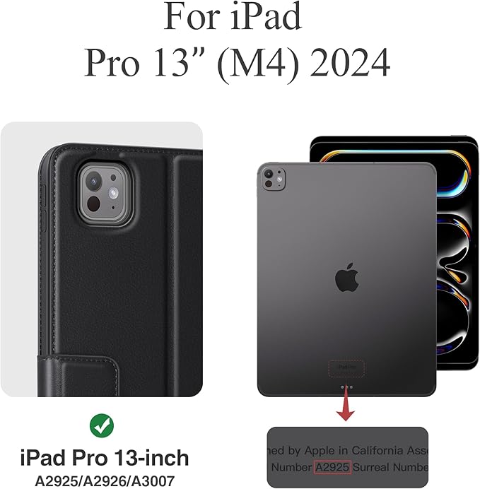 auaua Case for iPad Pro 13 Inch 2024 (M4), with Pencil Holder and Pocket, Multiple Viewing Angles, Magnetic Closure, Auto Sleep/Wake (Black)