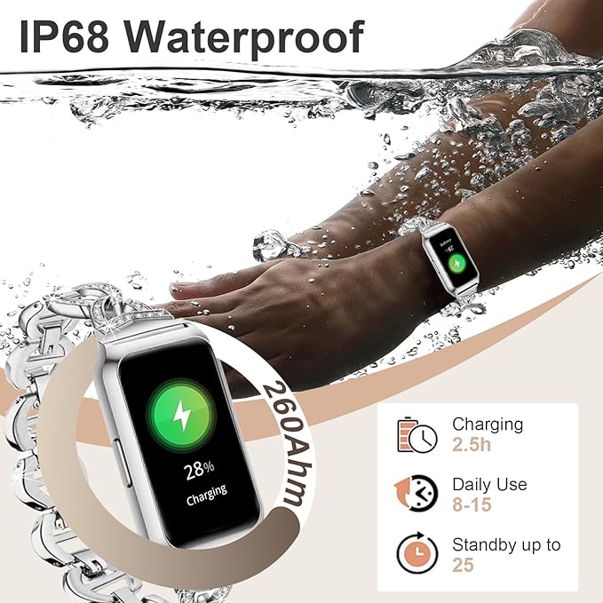 GADIXY Smart Watch,Fitness Tracker Watch 7 Day+ Battery with Heart Rate/Step Counter/Calories/spO2/Sleep Monitor,IP68 Fitness Smart Watches for Women Android&iOS Silver