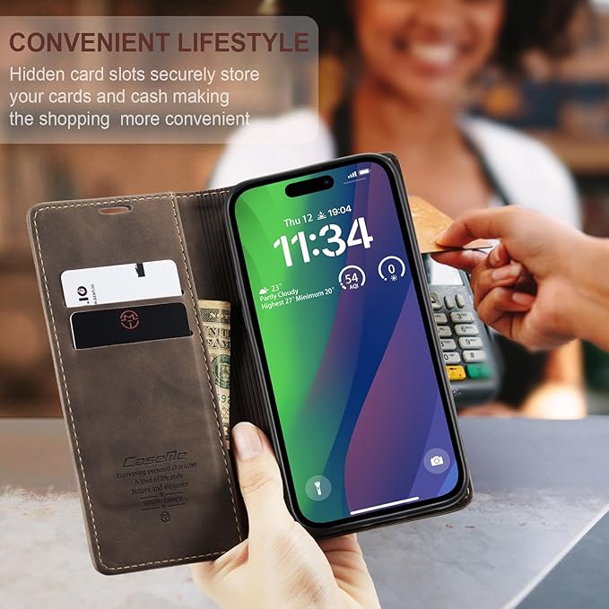 for iPhone 15 Plus Case, Flip Wallet Leather Case with Card Holder Magnetic Closure Shockproof Kickstand Protective Phone Cases Cover for iPhone 15 Plus, Coffee