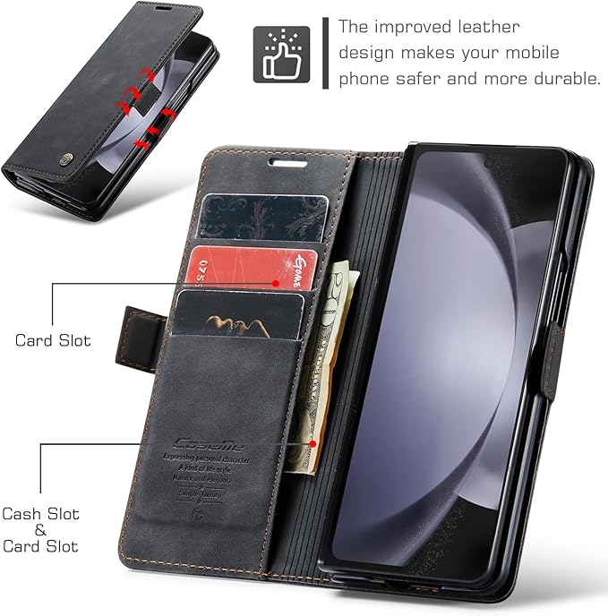 for Samsung Galaxy Z Fold5 Case, Flip Wallet Leather Case with Card Holder Magnetic Closure Shockproof Kickstand Protective Phone Cases Cover for Samsung Galaxy Z Fold5,Black