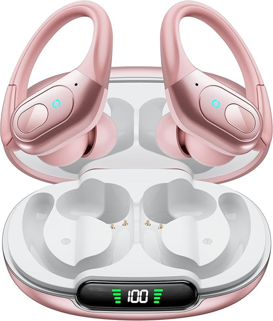 occiam Wireless Earbuds Bluetooth Headphones 90Hrs Playtime with IPX7 Sweatproof Sport Over Ear Buds with Noise Canceling Mic Deep Bass in Ear Earphones for Workout Exercise Gym (Rose Gold)