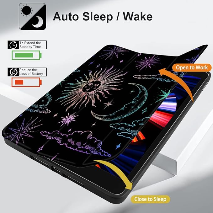 DONGKE Case Compatible with iPad 10.2 Inch 2021 2020 2019 iPad 9th/8th/7th Generation with Pencil Holder, Slim Stand Protective Case with Soft TPU Back, Auto Sleep/Wake Cover, Sun & Moon