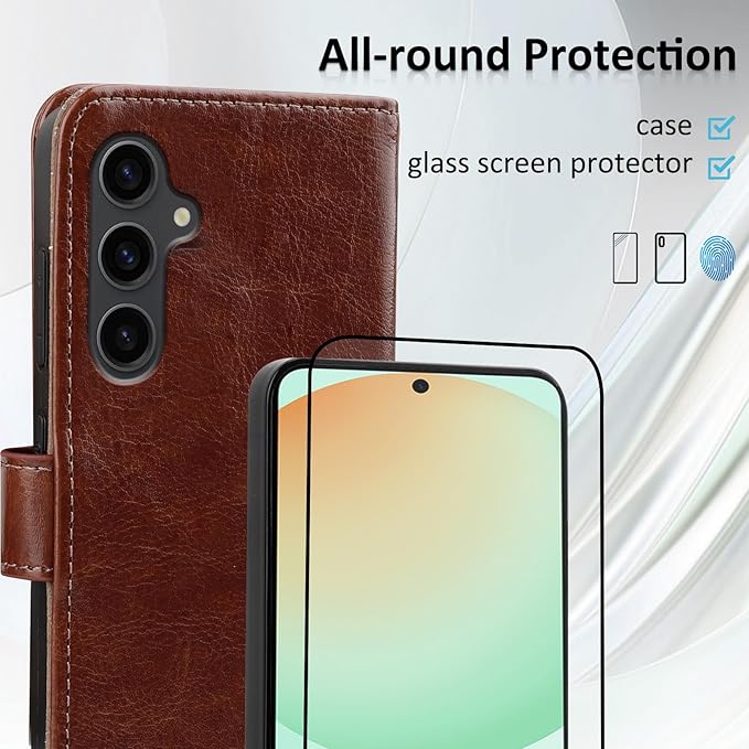 MONASAY Wallet Case Fit for Samsung Galaxy S24 FE 6.1 inch 5G,[RFID Blocking] Flip Folio Leather Cell Phone Cover with Credit Card Holder, Brown