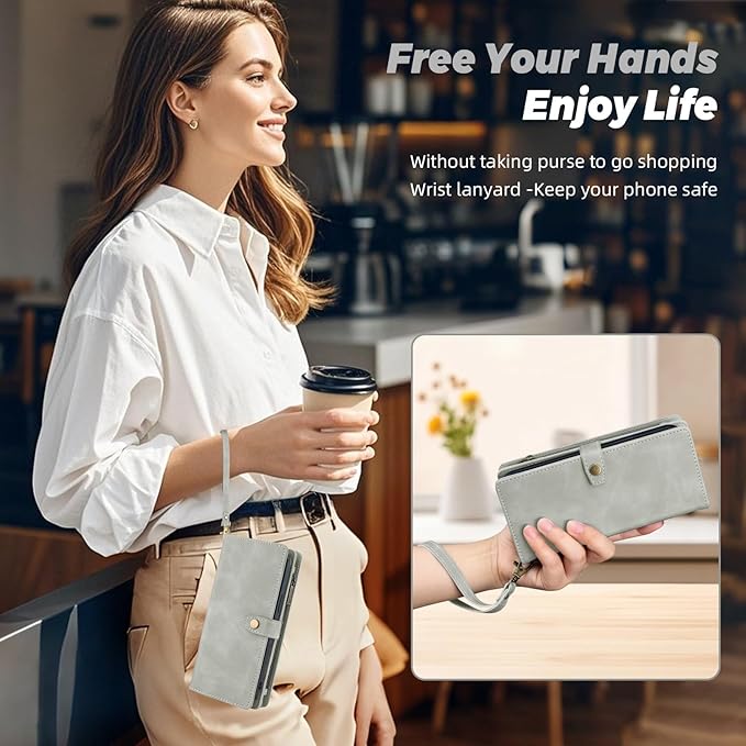 TwoHead for Samsung Galaxy S23 Ultra Wallet Case with Card Holder & Detachable Magnetic Phone Case for Galaxy S23 Ultra,PU Leather Shockproof Protective Phone Cover Wallet(6.8 in,Gray)