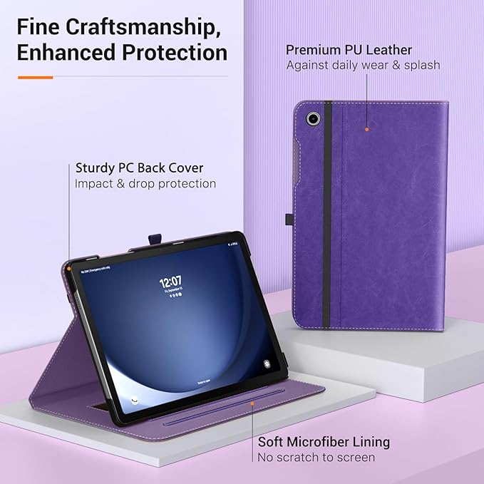 MoKo Case for Samsung Galaxy Tab A9 Plus 11" 2023 (SM-X210/SM-X216/SM-X218), PU Leather Multi-Angle Viewing Folding Stand Cover Case with Hand Strap, Front Pocket, Auto Wake/Sleep, Purple Violet