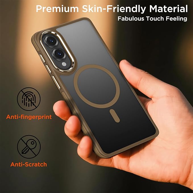 for Samsung Galaxy S25 Edge Case, Fits for Magsafe, Anti-Fingerprint Anti-Scratch Matte Cover, Color Hybrid Magnetic Cell Phone Case for Galaxy S25 Edge, Drop Resistant Protection (Brown)