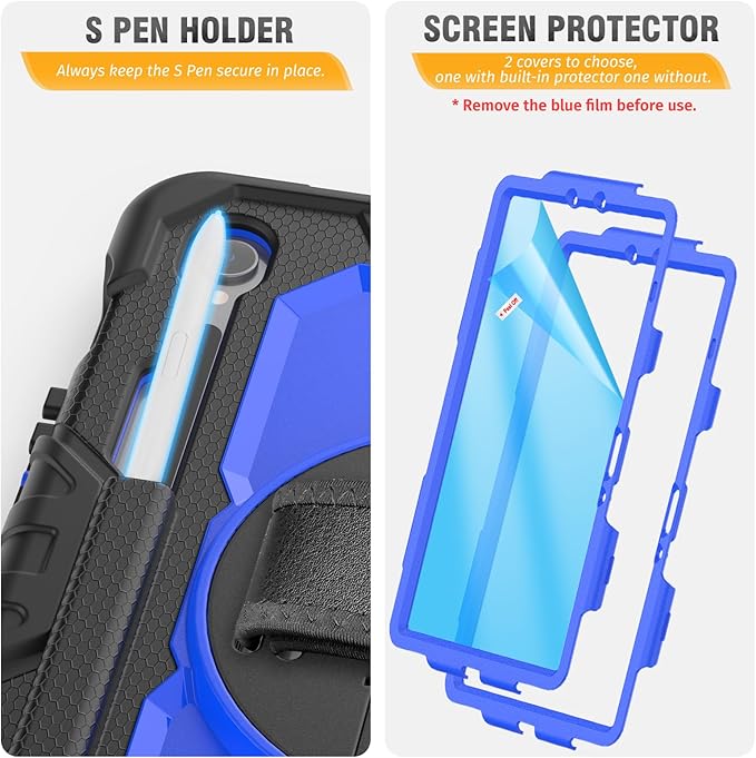 HXCASEAC Case for Samsung Galaxy Tab S10 Lite / S10 FE / S9 FE 5G 10.9 inch, Shockproof Design with Screen Protector/Hand Strap/S Pen Holder, Protective Samsung Galaxy S10 Lite Tablet Case, Blue