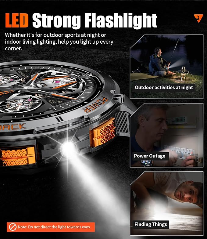 GPS Smart Watch for Men with LED Flashlight, 530mAh Extra Large Battery, 1.43'' AMOLED Military Smartwatch Answer/Make Call with Heart Rate SpO2 Sleep Monitor for Android iOS Black