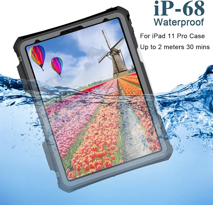 for iPad Pro 11 Case - Black Waterproof Case for iPad Pro 11 Inch 2020 2021 2022 New Clear Full Body Protection Bumper Case Shockproof Dustproof with Ring Stand Strap Built in Pen Holder