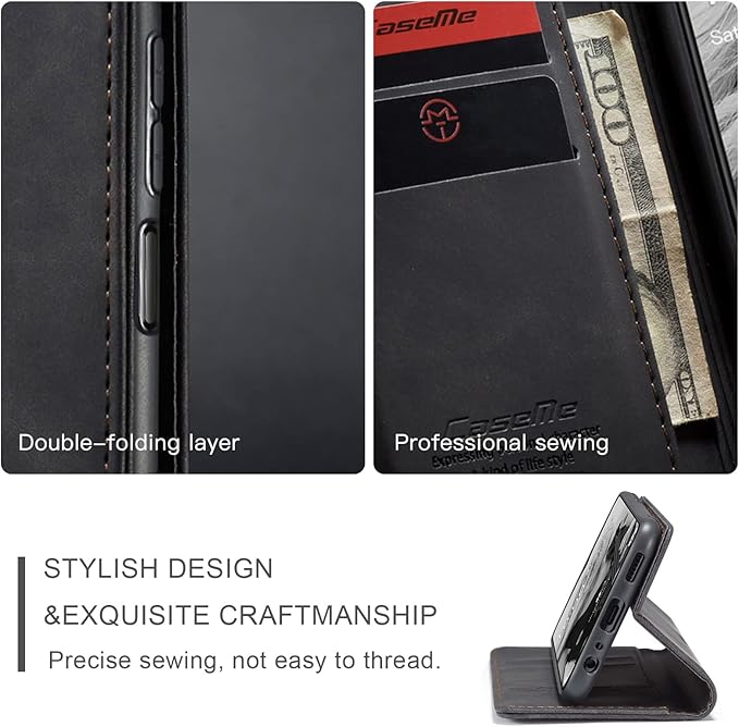 for Samsung Galaxy A22 5G Case, Flip Wallet Leather Case with Card Holder Magnetic Closure Shockproof Kickstand Protective Phone Cases Cover for Samsung A22 5G,Black