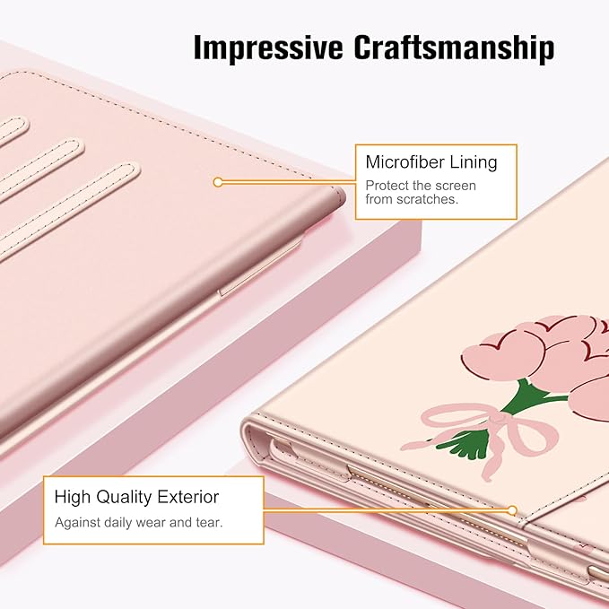 Fintie Case for iPad 9th / 8th / 7th Generation (2021/2020/2019) 10.2 Inch - [Corner Protection] Multi-Angle Viewing Stand Cover with Pocket & Pencil Holder, Auto Sleep Wake, Coquette Tulips