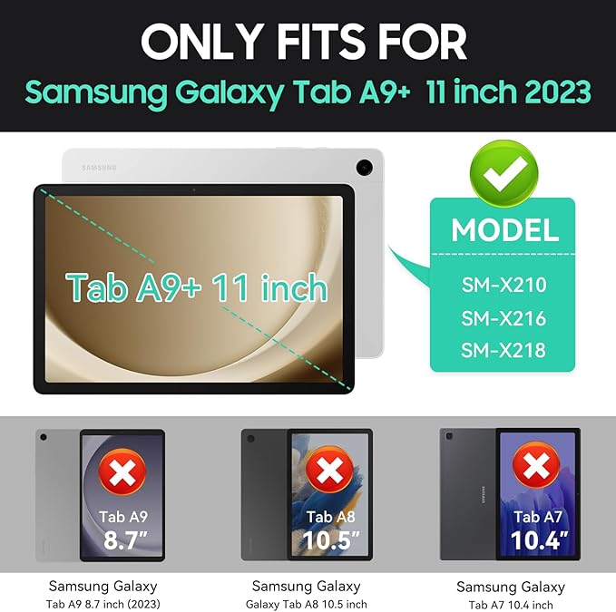 Case for Samsung Galaxy Tab A9+ 11 Inch 2023 Model (X210/X216/X218), Heavy Duty Shockproof Rugged Protective Case for Galaxy Tab A9 Plus Tablet (Purple+Teal)