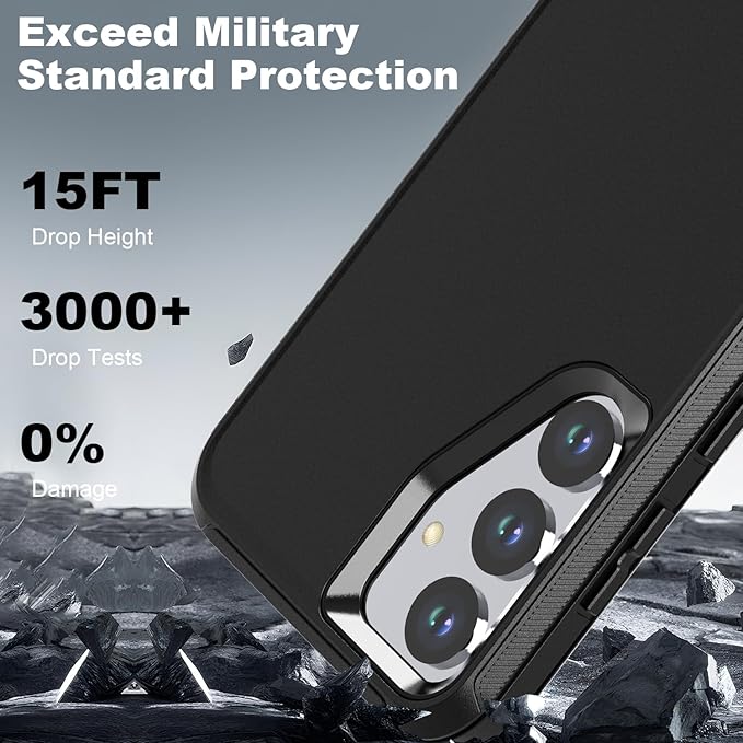 Designed for Samsung Galaxy S24/S25 Case [with Privacy Screen Protector] 3-Layer Full Body Protection Rugged Shockproof Heavy Duty Phone Case Cover, Black
