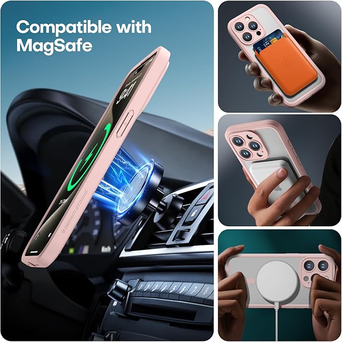 ImpactStrong Magnetic Guard Designed for iPhone 15 Pro Max Case [Camera Protection] [Military Grade Drop Tested] [Compatible with MagSafe] Slim Translucent Matte Phone Case (6.7") - Pink