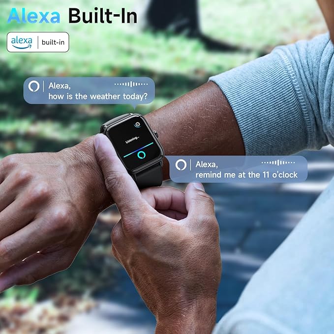 Smart Watches for Men Women Android & iPhone, Alexa Built-in, 1.85" Fitness Tracker with Answer/Make Calls, IP68 Waterproof Fitness Watch,Heart Rate, Sleep, SpO2 Monitor,Pedometer, Black