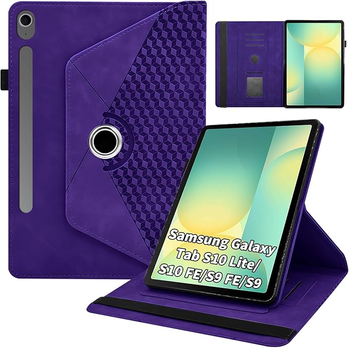 Rotating Case for Samsung Tab S10 Lite /S10 Fe/S9 Fe 10.9 Inch /S9 Tab 360° Rotating Cover Multi-Angle Viewing Stand Auto Wake/Sleep PU Leather Business Folio Protective Cases, Purple