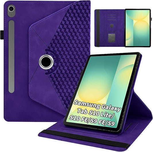 Rotating Case for Samsung Tab S10 Lite /S10 Fe/S9 Fe 10.9 Inch /S9 Tab 360° Rotating Cover Multi-Angle Viewing Stand Auto Wake/Sleep PU Leather Business Folio Protective Cases, Purple