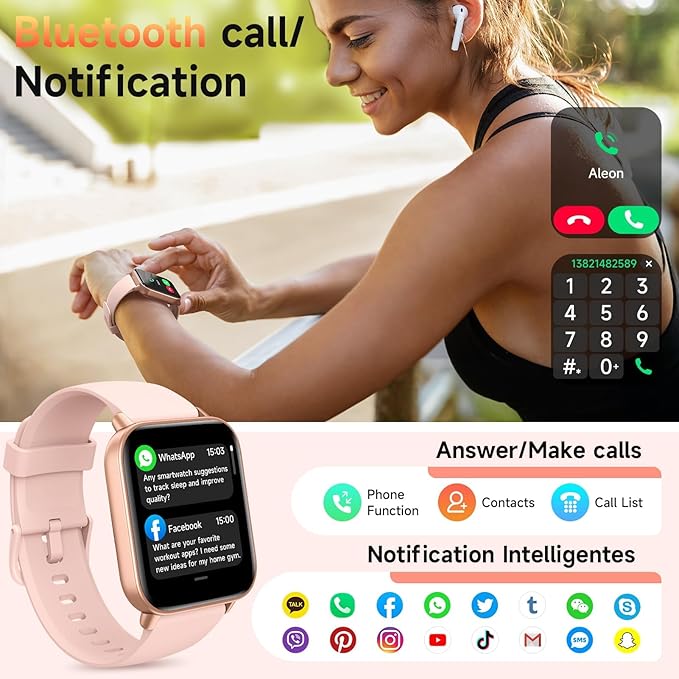 Smart Watches for Women Android & iPhone, Alexa Built-in, 1.85" Fitness Tracker with Answer/Make Calls, IP68 Waterproof Fitness Watch,Heart Rate, Sleep, SpO2 Monitor,Pedometer, Pink