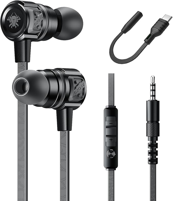 Gaming Earbuds Wired, USB C & 3.5mm Dual Plug in Ear Headphones with Mic and Volume Control for Small Ears, Stereo Bass Noise Isolating Earphones for PC/PS4/PS5/Xbox Series/Switch/Sleep/Sport/Workout