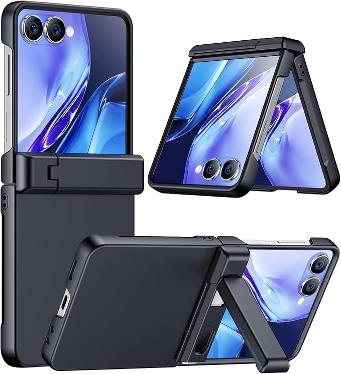 Temdan for Samsung Galaxy Z Flip 7 Case with [Built-in Front Screen Protector] [Kickstand][Hinge Protection][Hard PC] Ultra-Thin Shockproof Protective Phone Case for Galaxy Z Flip 7-Black