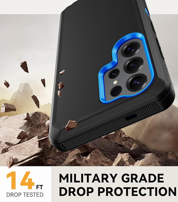 for Samsung Galaxy S25 Ultra Case, Full Body Rugged Military Drop Protection Bumper Heavy Duty Shockproof Anti-Scratch Protective Cover Phone Case for Galaxy S25 Ultra 5G (Black & Blue)
