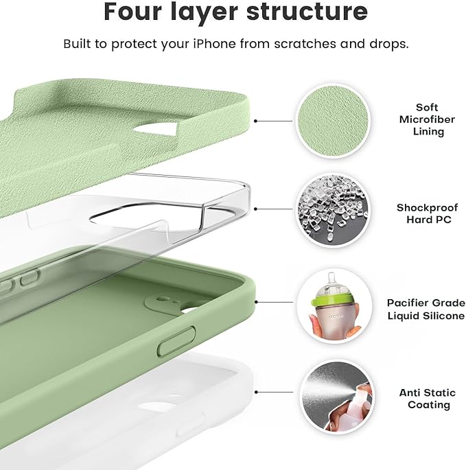 Vooii Compatible with iPhone 16e Case, Liquid Silicone Upgrade [Camera Protection] [Soft Anti-Scratch Microfiber Lining] Shockproof Phone Case for iPhone 16e 6.1 inch - Matcha