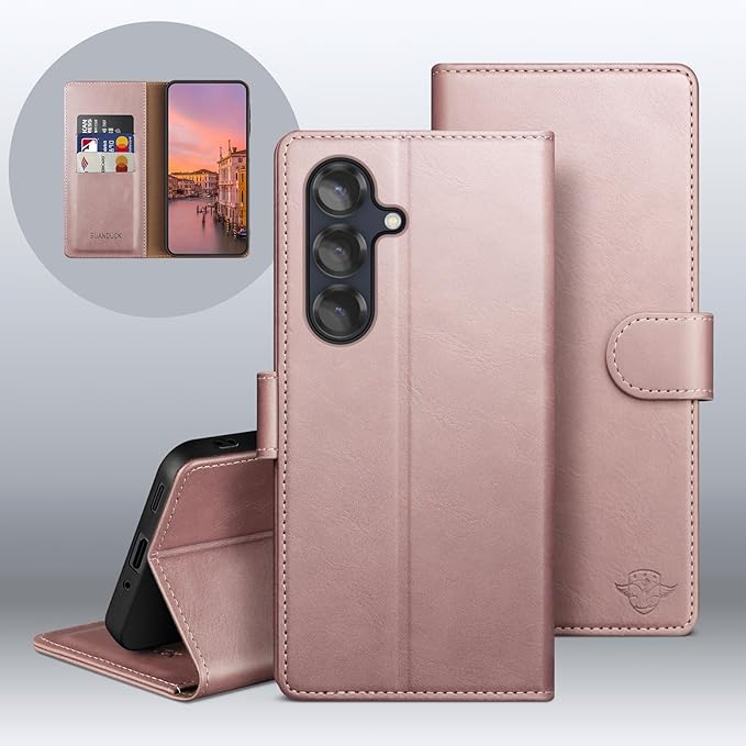 Wallet Case for Samsung Galaxy S25 5G Magnetic Flip Leather Folio Cover with RFID-Blocking Credit Card Holder, Women Men Protective Phone Case Compatible with Samsung S25, Rose Gold