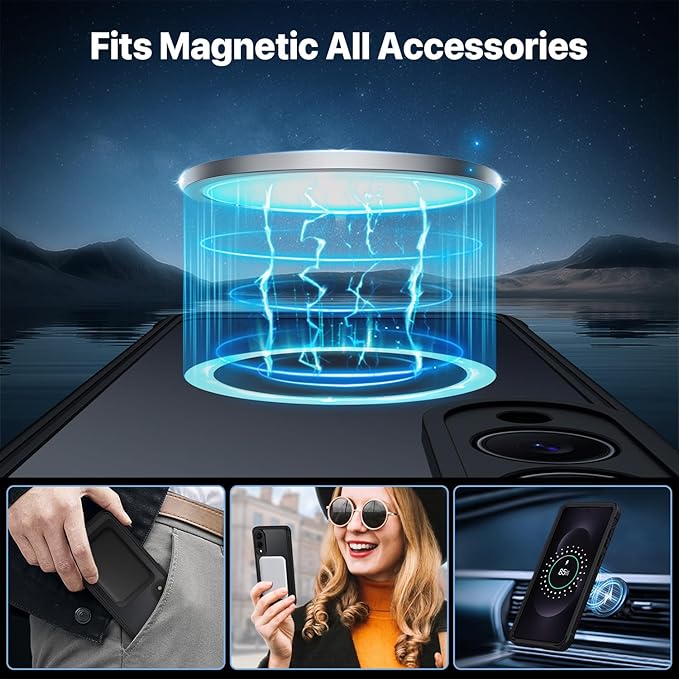 CENHUFO Magnetic Privacy for Samsung Galaxy S25 Edge Case, Full Body Phone Case with Built-in 9H Tempered Glass Privacy Screen Protector and Camera Protector, Shockproof Bumper Clear Cover - Black