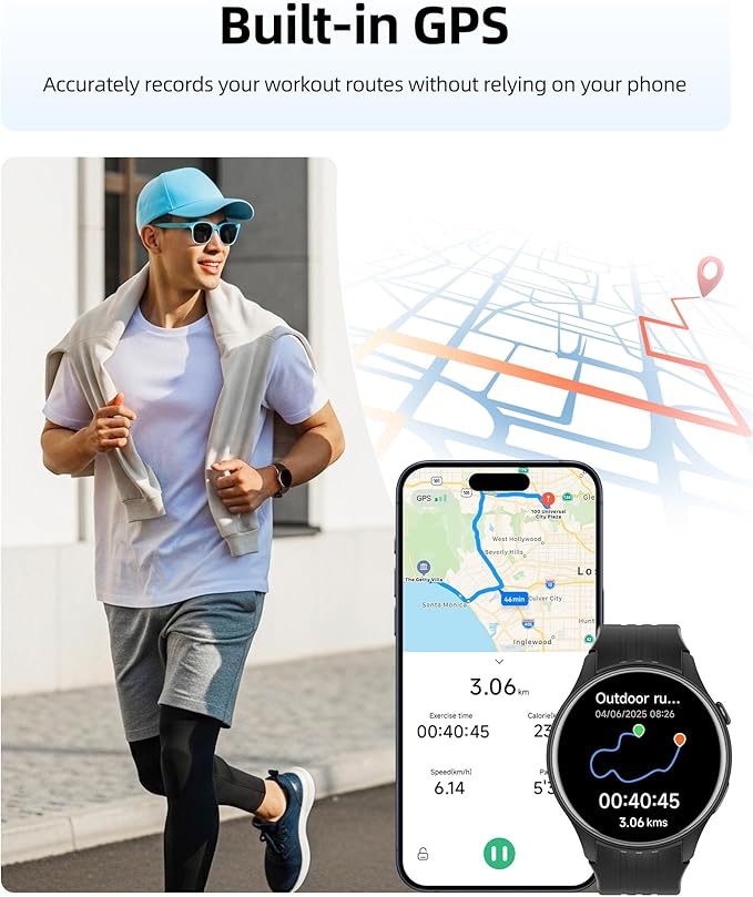 Parsonver Smart Watch for Men Women, Built-in GPS, Fitness Watch with Answer/Make Calls, 100+ Sport Modes, Heart Rate, Sleep Monitor, Pedometer, IP68 Waterproof, Smartwatch for Android & iPhone, Black