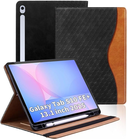 Case for Samsung Galaxy Tab S10 Fe Plus 13.1" 2025, PU Leather Folio Business Protective, Multi-Angle Viewing Stand with Front Pocket, Hand Strap for Galaxy S10 FE+ Black
