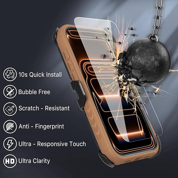 M MYBAT PRO for iPhone 17 Pro Case, Maverick Series Case with Belt Clip Holster,[Compatible with Magsafe] w/Screen Protector,Anti-Drop,Shockproof,w 360°Rotating Kickstand,Heavy Duty Protection Brown