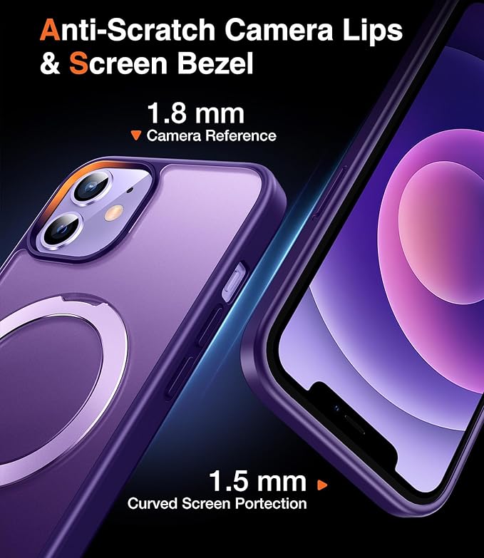 3-in-1 [Magnetic+Kickstand+Ring Holder] for iPhone 12/12 Pro Case Stand Ring Holder Compatible with MagSafe, Military Shockproof Protective iPhone 12/12 Pro Phone Case Kickstand Cover Purple