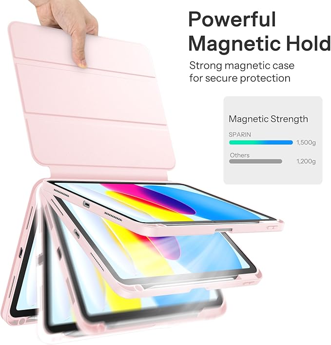 SPARIN Case for iPad A16 11th/10th Generation 2025/2022 (11"/10.9") with Pencil Holder, Magnetic Detachable Hybrid Stand, Portrait/Landscape Angle, Clear Protective Case, Auto Wake/Sleep-Pink