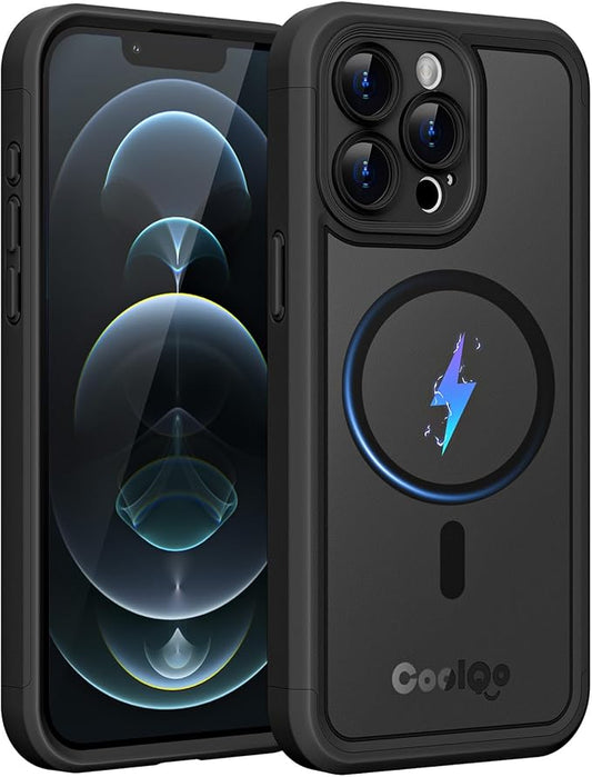 COOLQO Magnetic for iPhone 12 Pro Max Case, Compatible with MagSafe, Dual Layer Design Military Grade Protection, Translucent Matte Scratch-Resistant Back Protective Shockproof Phone Case, Black