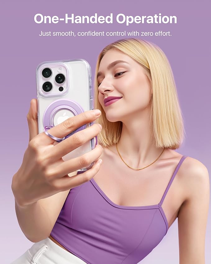 andobil [2025 3rd Gen] Magnetic Phone Grip for MagSafe [360° Rotatable & Ultra-Stable] Two-Sided Magnet Cell Phone Ring Holder Compatible with MagSafe Accessories, iPhone 17 Air 16 15 Pro Max, Purple