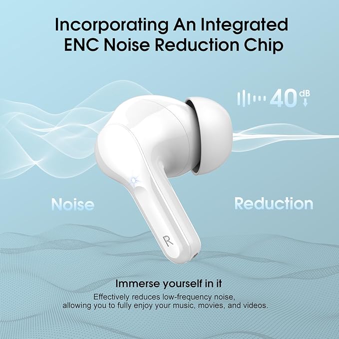 Wireless Earbuds, Bluetooth 5.4 Headphones HiFi Stereo, Bluetooth Earbuds with ENC Noise Cancelling Mic, IP7 Waterproof in Ear Earphones, 48H, LED Display Ear buds for Pad Workout Sports, White Purple