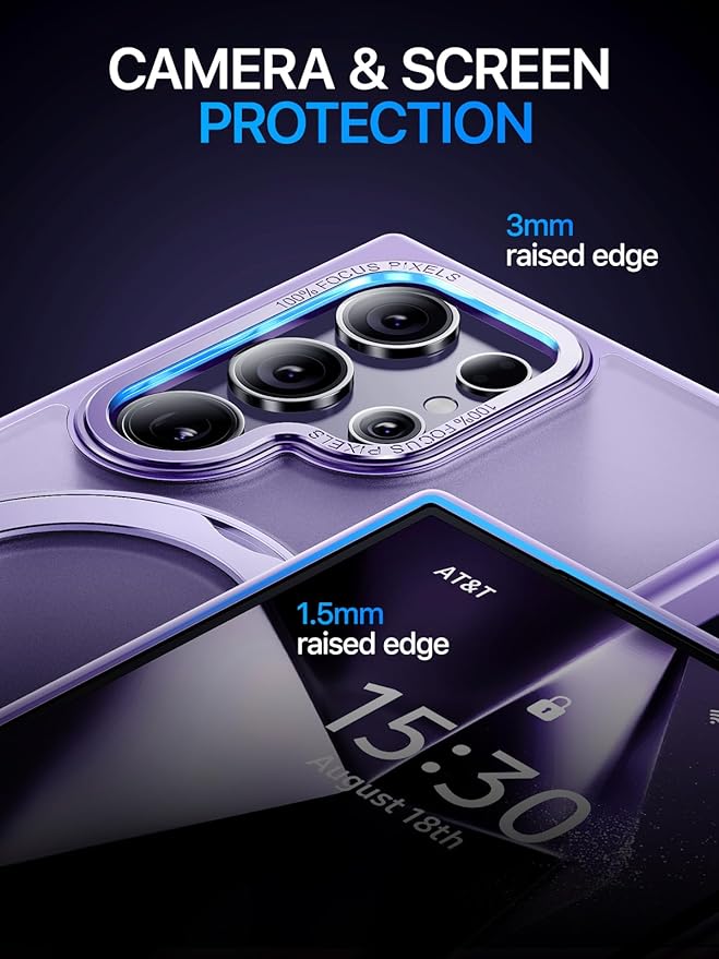 QTlier Phone case for Galaxy S24 Ultra- 360 Rotatable Magnetic Ring Stand, Military-Grade Protection, Raised Camera Frame Lilac