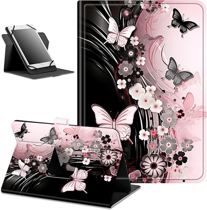 for Lenovo Tab M9 Case,9 inch Tablet Cover, Magnetic Closure Travel Portable Protective Case with 360 Degree Rotating Stand for Lenovo Tab M9 TB-310FU 2023-Flowers Dancing Butterflies