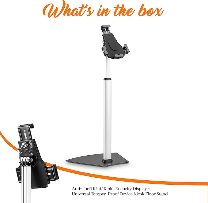 Pyle Anti-Theft Tablet Security Stand Kiosk-Heavy Duty Aluminum Metal Floor Standing Mount Tablet Case Holder Display w/Height Adjustable Pole,Fits iPad Mini 2 3 4 Air Samsung Tablets-Pyle PSPADLK60