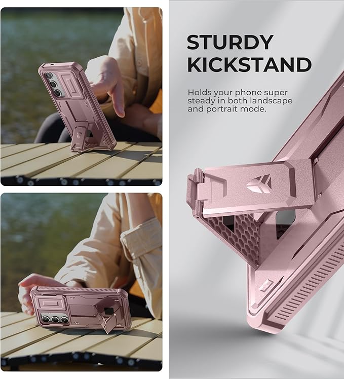 Dexnor for Samsung Galaxy S24 Plus Case with Built-in Slide Camera Cover & Screen Protector & Kickstand, Shockproof Rugged Case Full-Body Bumper Protective Cover for Galaxy S24 Plus (2024),Peony Pink