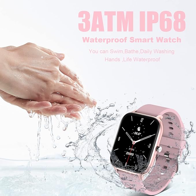 Smart Watch for Men Women Compatible with iPhone Samsung Android Phone 1.69 inch Full Touch Screen IP68 Waterproof Bluetooh Fitness Tracker Heart Rate/Sleep Monitor (Pink)