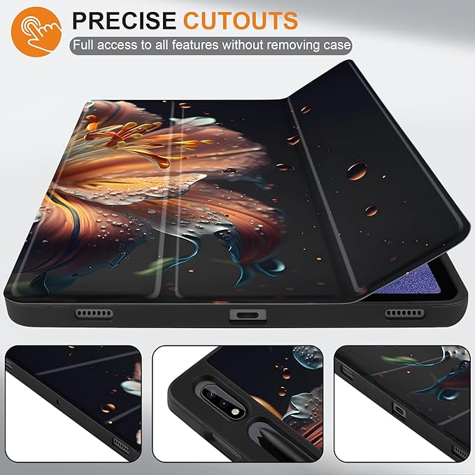 Case for Samsung Galaxy Tab S8 2022 & S7 2020, Shockproof Tablet Case for Samsung Tab S8/S7 11 inch with Auto Sleep/Wake & Trifold Stand & Soft TPU Back Cover, Water Flower