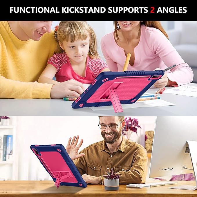 for Lenovo Tab P12 Case,for Lenovo Tab P12 12.7 Inch Tablet Case,Heavy Duty Kids Shockproof with Kickstand Shoulder Strap Cover for Lenovo Tab P12 2023/2024/Xiaoxin Pad Pro (Navy/Pink)