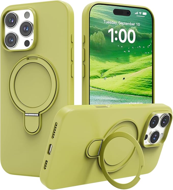 Magnetic Stand for iPhone16 Pro Max Case with Kickstand 【Lab-Certified Protection】【Not Yellowing】【Anti-Fingerprint】 Durable, Enhanced Grip, Slim，Green，iPhone 16 Pro Max 6.9"