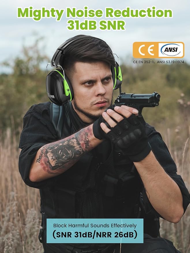 Dr.meter Hearing Protection Ear Muffs, 31dB Noise Reduction Safety Earmuffs for Adults Kids Autism Sensory, Range Ear Protection Earmuff for Mowing, Concentration and Garden Work